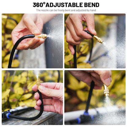 360° Adjustable Drip Irrigation System - 20FT Garden Watering System with 5 Nozzles, Garden Irrigation System, Greenhouse Accessories, Atomizing System for Yard, Lawn, Plants, 5/16 inch Hose