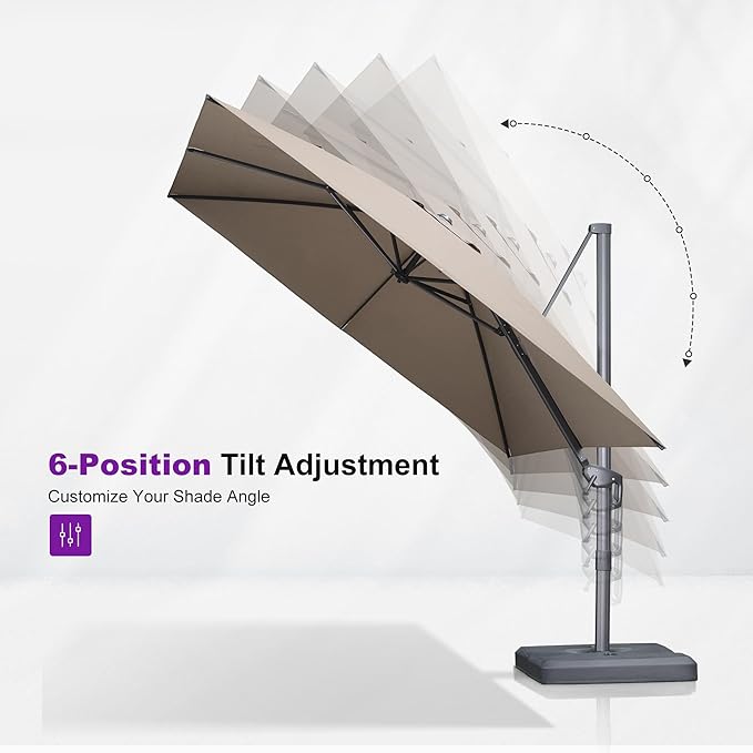PURPLE LEAF 10' X 13' Patio Umbrella Large Rectangle Outdoor Aluminum Cantilever Umbrella with 3-Year Fade Resistance Recycled Fabric and 360-degree Rotation for Deck Pool Garden, Ash Mocha