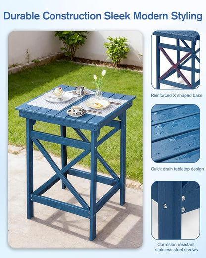 QUASCO Outdoor Adirondack Bar Chairs and Table Set of 5, HDPE Patio Bar Height Table and 4 Adirondack Chairs, All Weather Outdoor Bar Stools Set for Bistro, Poolside, Balcony, Navy