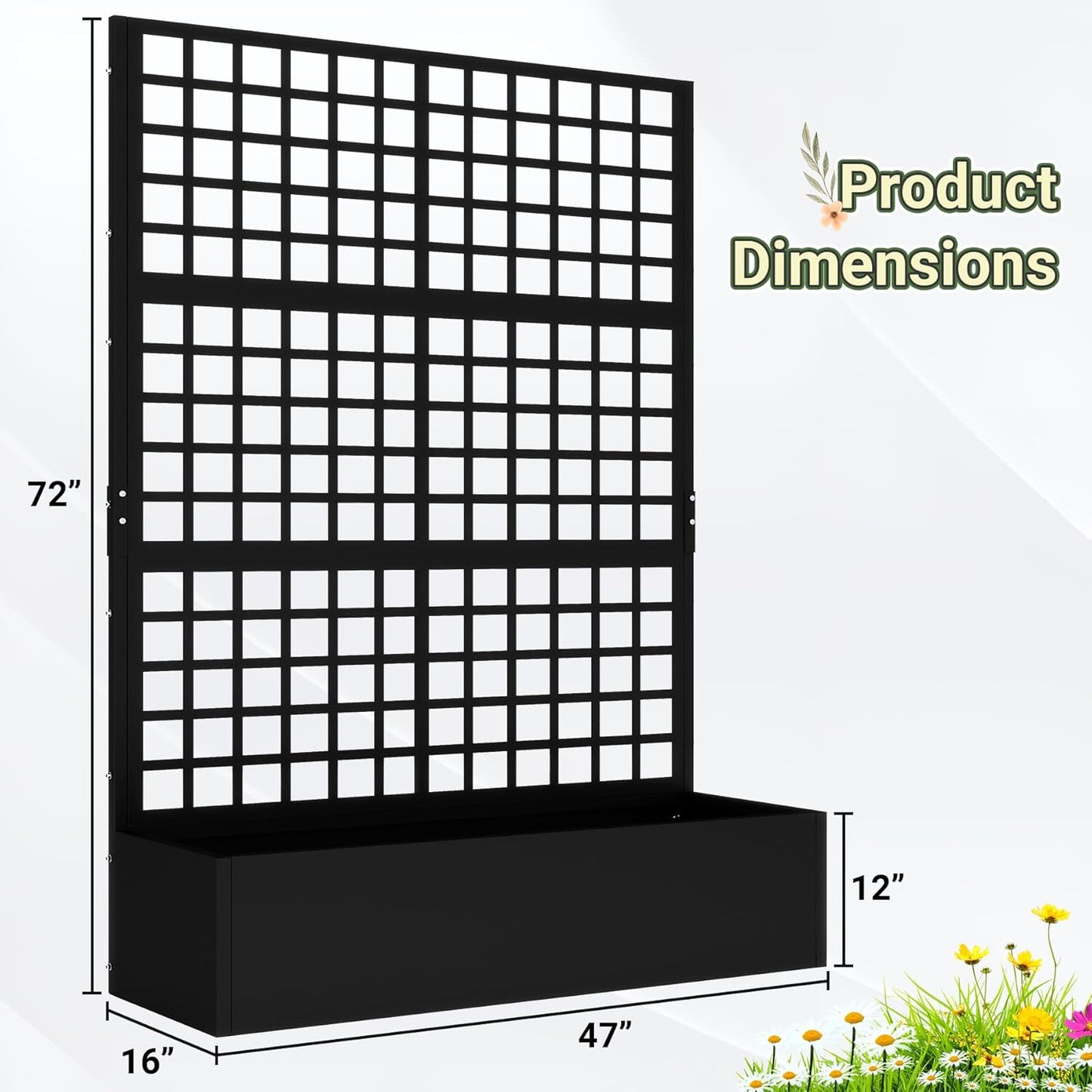 Metal Planter with Trellis 72" x 47’’ x 16", Raised Garden Bed with Trellis, Planter Box with with Privacy Screen for Climbing Plants, Flowers, Vegetables, Fruits