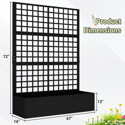 Metal Planter with Trellis 72" x 47’’ x 16", Raised Garden Bed with Trellis, Planter Box with with Privacy Screen for Climbing Plants, Flowers, Vegetables, Fruits