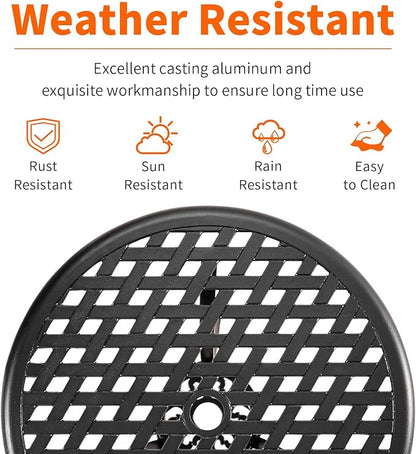 Bistro Set 3 Piece Outdoor,Cast Aluminum Outdoor Bistro Set,All Weather Bistro Table and Chairs Set of 2 with 1.97" Umbrella Hole,Patio Bistro Sets for Garden(Woven Black)