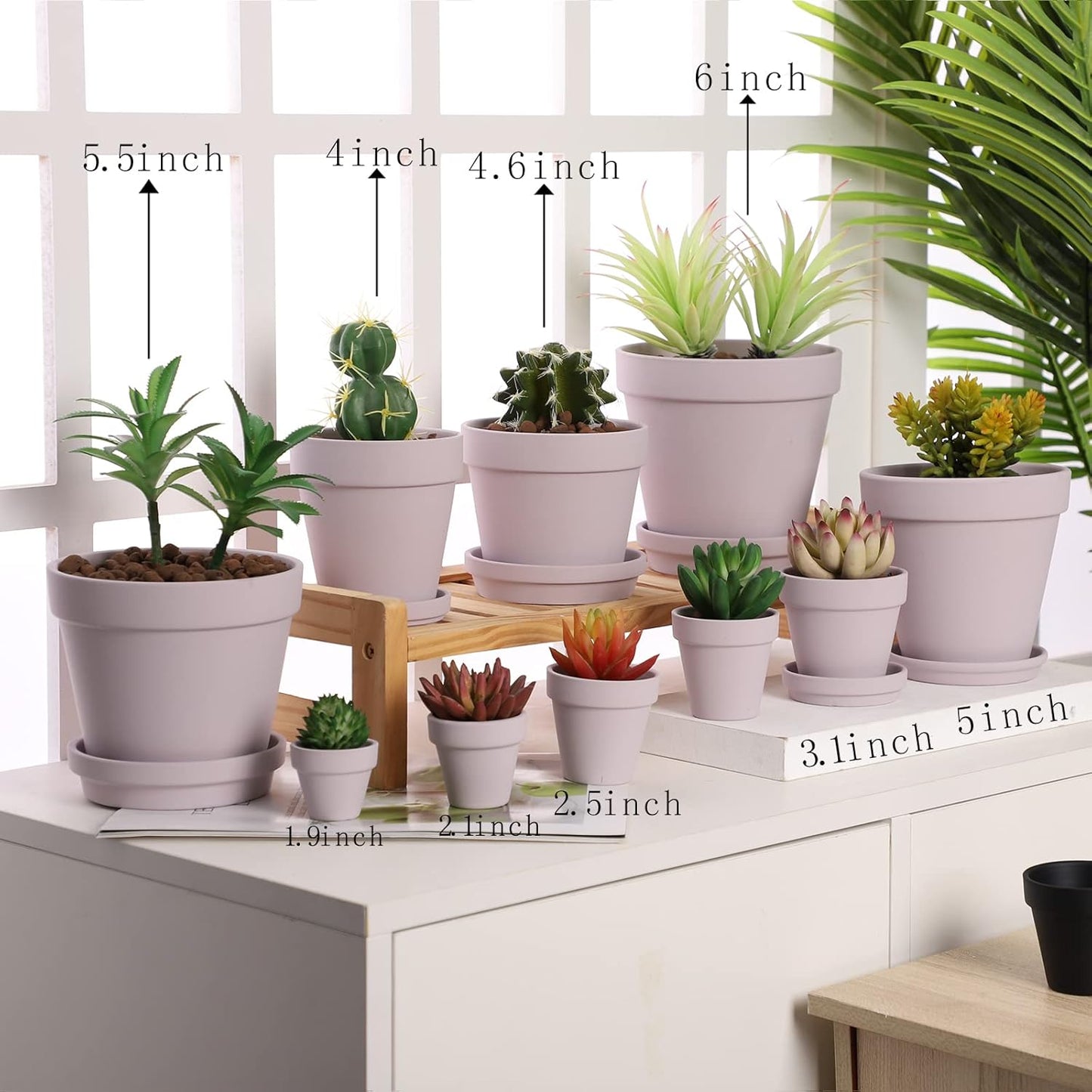 Terra Cotta Pots with Saucer- 6-Pack Large Terracotta Pot Clay Pots 5.5'' Clay Ceramic Pottery Planter Cactus Flower Pots Succulent Pot with Drainage Hole- for Plants,Crafts terra cotta planter(Pink)