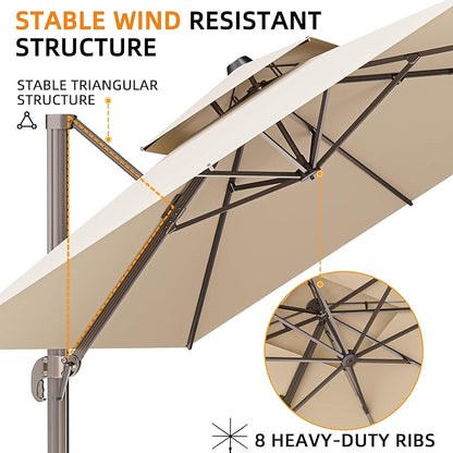 9' X 12' Cantilever Outdoor Patio Umbrellas with Base Included, Large Rectangle Umbrella Heavy Duty 360°Rotation Offset Umbrella for Garden Deck Pool Patio,Beige