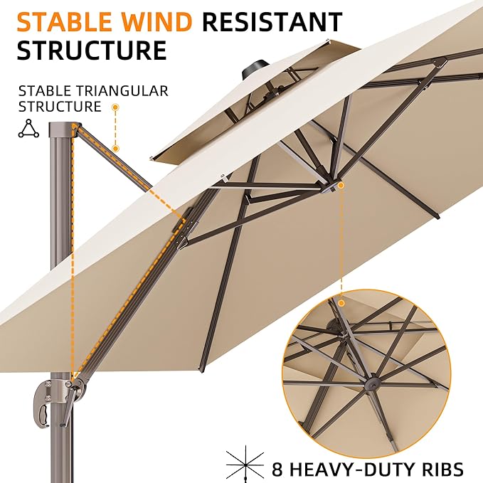 10' X 13' Outdoor Patio Umbrella Large Rectangle Cantilever Umbrella Heavy Duty 360°Rotation Offset Umbrella for Garden Deck Pool Patio,Beige
