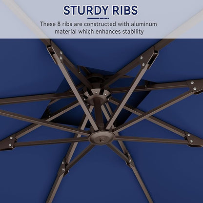 10' X 10' Cantilever Patio Umbrella Outdoor with Base Included Heavy Duty Double Top Windproof Square Offset Umbrellas with 360-degree Rotation for Pool Deck Backyard, Navy