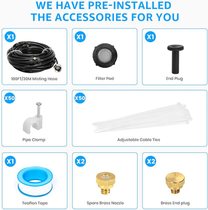 MIXC Misters for Outside Patio, 100FT (30M) Misting Line+27 Mist Nozzles+3/4" Brass Adapter, Outdoor Misting Cooling System for Patio Backyard Greenhouse Trampoline Horse Corral