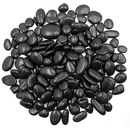 2.5lb Black Pebble Rocks 3/5-8/5 Inch Polished River Stones for Indoor Plants, Garden Landscaping, Vase Fillers & Aquarium Decor - Natural Decorative Rocks for Succulents, Bonsai, Terrariums