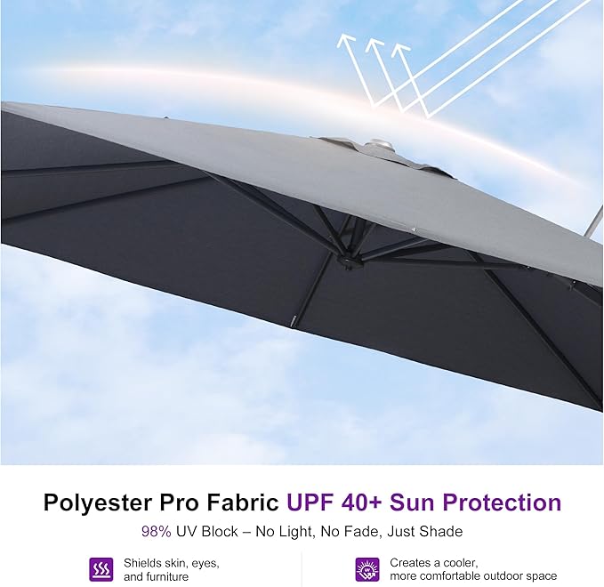 PURPLE LEAF 11.5' X 8' Left-right Tilting Outdoor Patio Umbrella Swivel Offset Cantilever Heavy Duty Rectangle Aluminum Umbrella with UV Resistant for Deck Pool Patio Backyard, Graphite Grey
