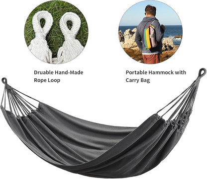 Brazilian Double Hammock with Tree Straps,Extra Large 94x63IN,2 Persons Hammock for Backyard Patio Outdoor and Indoor,450lbs Weight Capacity,Soft Woven Cotton Fabric - Dark Grey