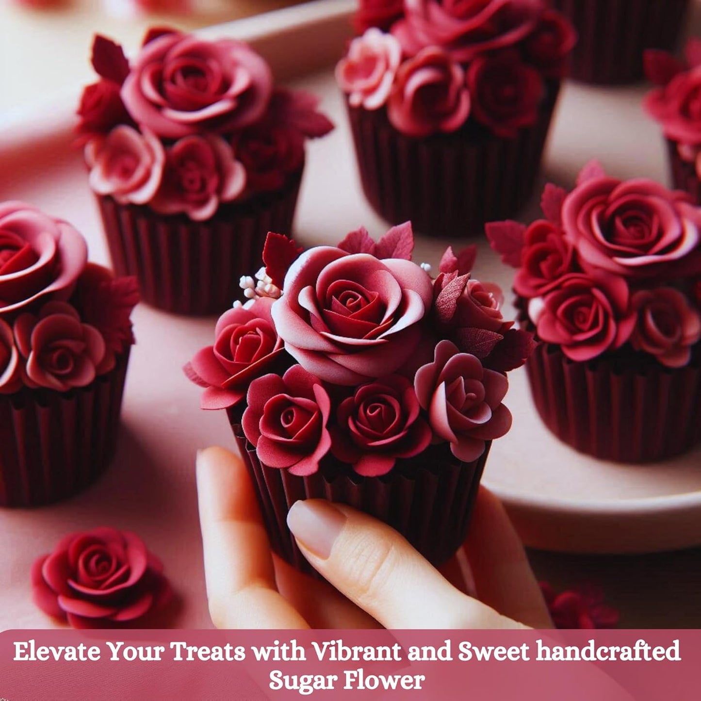 Confect Edible Flower | Edible Flower for cake decorations | Edible Flower Cupcake Toppers | | Cupcakes & Doughnut Edible Toppers | Viva Magenta Sugar Flower-Vegan, Gluten-Free, Soy-Free, Dairy-Free, Palm Oil-Free -Pack of 12