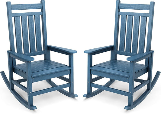 SERWALL Outdoor Rocking Chair, HDPE Rocking Chair for Adults, All Weather Porch Rockers for Lawn Garden, Navy