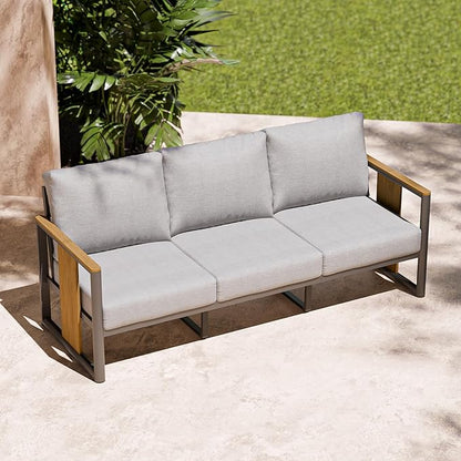ZANDOR Aluminum Outdoor Patio Furniture Set – 3-Seat Sofa with Washable Thick Cushions,All-Weather Modern Metal Furniture for Garden,Backyard,Porch,Grey