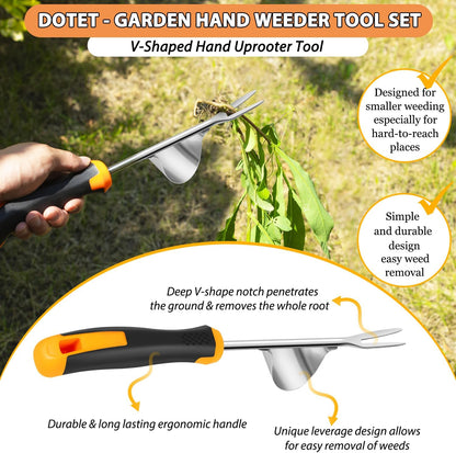 Garden Uprooting Weeding Tools - 3 Pack Hand Held Weeder Puller Tool Set, Rubber Handle, Weed Remover for Garden Farm Weeding