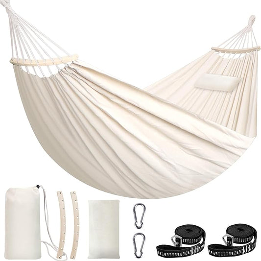 Chihee Hammock for Stand 9.8ft x 4.9ft Soft Cotton Hammock Holds Up to 660lbs Portable Tree Hammocks with Detachable Spreader Bar Pillow 2 Strong Webbings 2 Carabiners Patio Garden Indoor Outdoor
