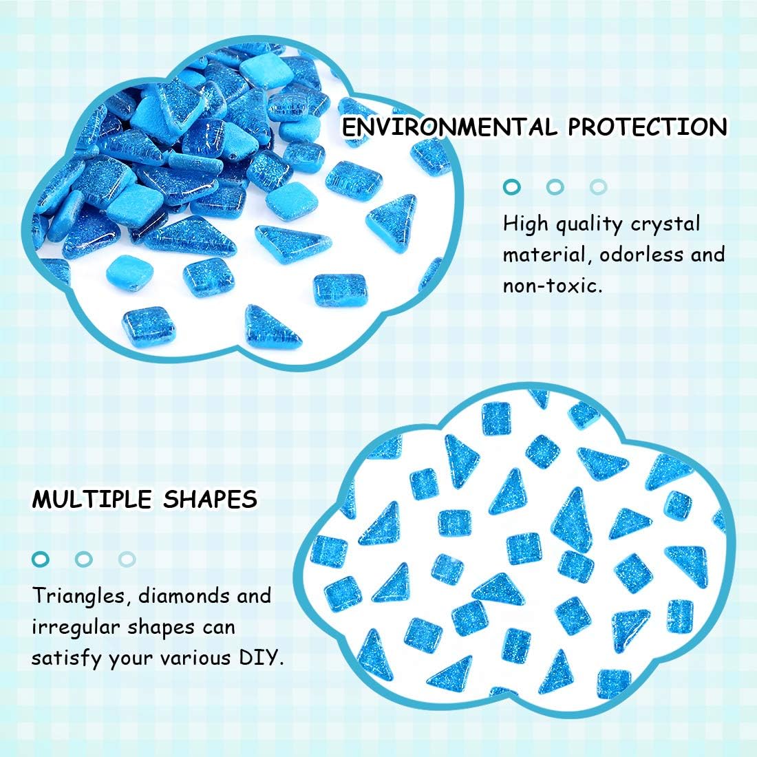 Swpeet 1 Pound Seablue Shine Crystal Series Mosaic Tiles Assortment Kit, Square and Triangle Genuine Mosaic Tiles Glitter Crystal Mosaic Perfect for Home Decoration Crafts - Mosaic Tiles V