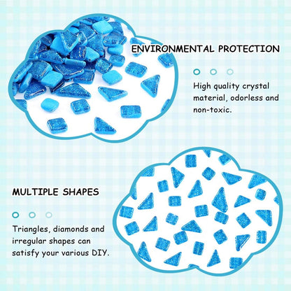 Swpeet 1 Pound Seablue Shine Crystal Series Mosaic Tiles Assortment Kit, Square and Triangle Genuine Mosaic Tiles Glitter Crystal Mosaic Perfect for Home Decoration Crafts - Mosaic Tiles V