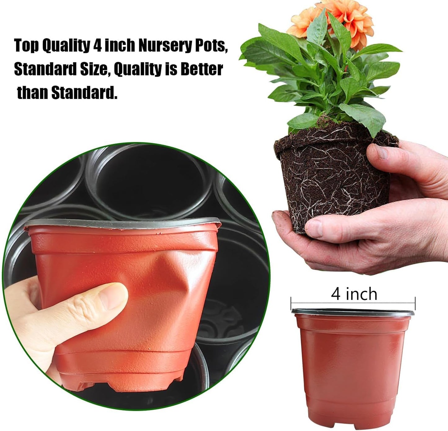 Plant Nursery Pots with Humidity Domes, 50 Sets 4 Inch Soft Nursery Pots Quality Ones (50 Red Pots + 50 Clear Lids), Quality Seeds Starting with Cover