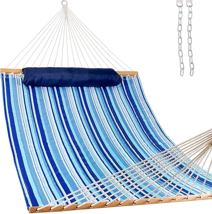 Lazy Daze Hammocks 12 FT Quilted Fabric Double Hammock with Spreader Bars and Detachable Pillow, 450lbs Weight Capacity
