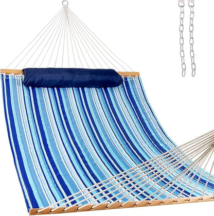 Lazy Daze Hammocks 12 FT Quilted Fabric Double Hammock with Spreader Bars and Detachable Pillow, 450lbs Weight Capacity