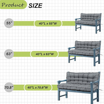 Swing Replacement Cushions with Backrest, 2 or 3 Seater Waterproof Non-Slip Overstuffed Swing Pad, Indoor/Outdoor Bench Cushion for Porch Chair Swing Garden Furniture (Light grey, 40 * 70.8in)