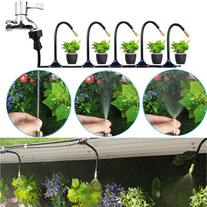 Mist Cooling Automatic Irrigation System-Misting System 33FT Misting Line & 10 Brass Misting Nozzles-Water Hose Mister Kit Sprinkler System for Outside Patio Outdoor Garden Greenhouse Trampoline Pool