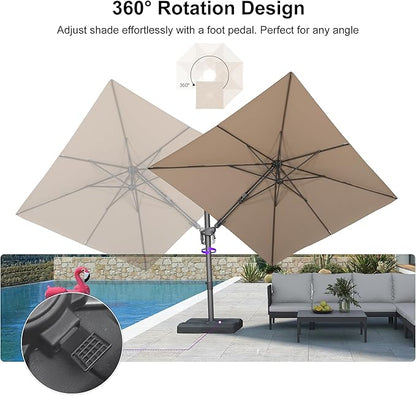 PURPLE LEAF 8' X 10' Left-right Tilting Outdoor Patio Umbrella Swivel Offset Cantilever Heavy Duty Rectangle Aluminu Umbrella with UV Resistant for Deck Pool Patio Backyard, Sand Dune