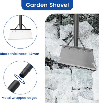 Garden Cleaning Shovel, Floor Scraper, Ice Scraper, 59 Inch Adjustable Heavy Duty Snow Scraper Long Handle, Garden Flat Shovel for Lawn Edging Weeding Digging Snow Removal and Ice Scraping, Sliver