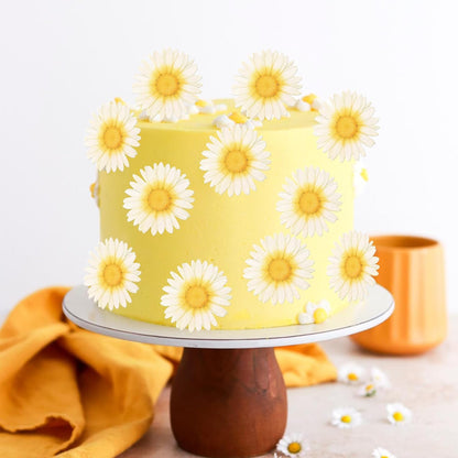 60 PCS Edible Daisy Cupcake Toppers Wafer Paper Flower Birthday Party Decorations Edible Sunflower Cupcake Picks for Baby Shower Spring Wedding Birthday Party Cake Food Decorations Supplies White