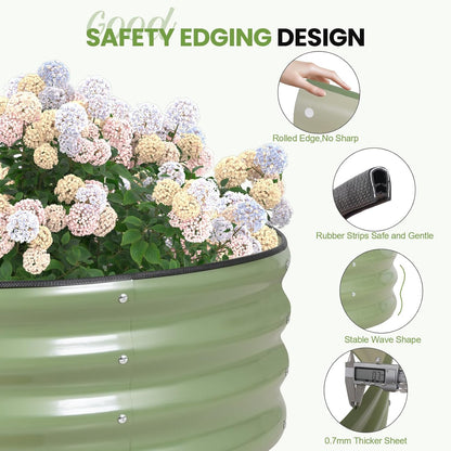 G GOOD GAIN Round Raised Garden Bed - 1Pcs 3x3x1.4ft Galvanized Steel Planter Boxes Outdoor with Rubber Edge Trim | Metal Raised Beds for Gardening Vegetables Flowers Fruits Herbs (Olive Green)
