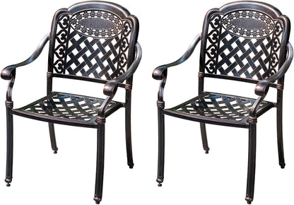 Outdoor Dining Chair Cast Aluminum Patio Chairs Set of 2 All-Weather Patio Dining Chair with Adjustable Feet for Backyard Garden (Slanted Grid Square Chair)