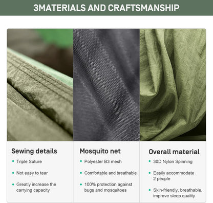 ETROL Camping Hammock with Mosquito Net,3 in 1 Function Parachute Portable Hammock,Double & Single Hammocks Tent for Travel Outdoor Indoor Hiking Patio - with Tree Straps,Carabiners,Aluminium Poles