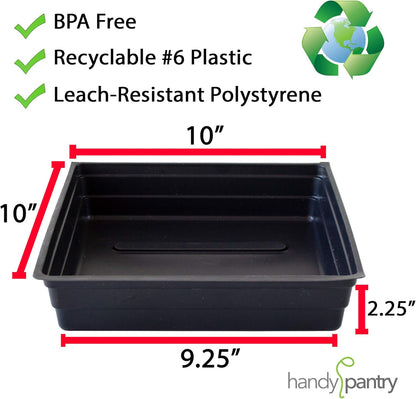 10-Pack 1010 Garden Growing Trays Without Drain Holes - 10" x 10" Plastic Plant Trays No Holes - Wheatgrass Sprouting Tray, Microgreens Seed Tray, Hydroponic Trays, Nursery Flats, Greenhouse Supplies