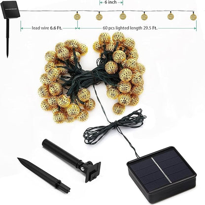 Solar Moroccan String Lights Outdoor 60 LED 36 Ft Globe Fairy Lights with 8 Lighting Modes, Waterproof Solar Powered String Lights for Garden Yard Gazebos Camping Party (Multicolor)