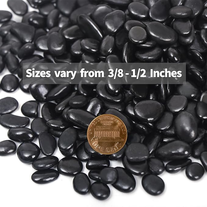 5LB Black Pebbles for Indoor Plants, Vases, Succulent, 3/8 Inch Small Black Rocks for Plants, Polished & Decorative