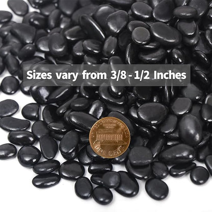 5LB Black Pebbles for Indoor Plants, Vases, Succulent, 3/8 Inch Small Black Rocks for Plants, Polished & Decorative