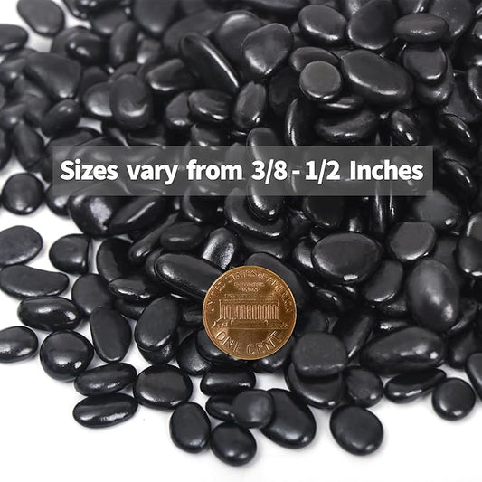 5LB Black Pebbles for Indoor Plants, Vases, Succulent, 3/8 Inch Small Black Rocks for Plants, Polished & Decorative