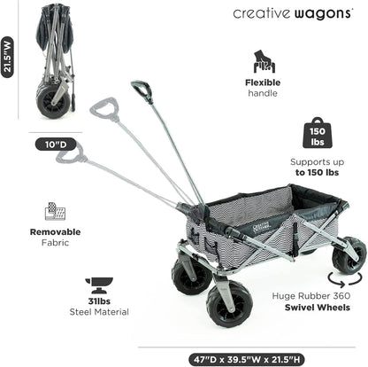 Creative Outdoor Push Pull Stroller Wagon, Beach Hauler XXL with Canopy, Collapsible and Portable Heavy Duty Folding Cart, Supports up to 200lbs Weight Capacity, Giant 10" Wheels