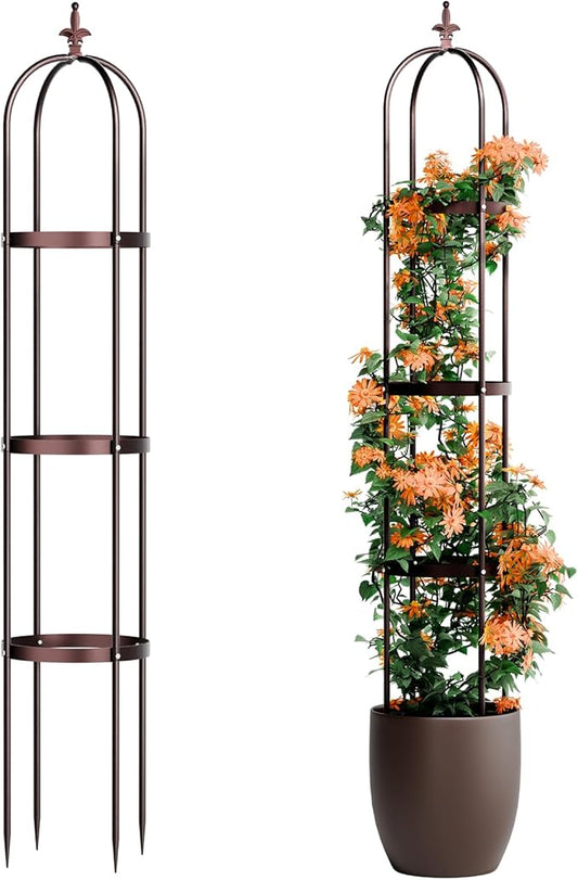 Idzo Trellis for Climbing Plants Outdoor, Garden Trellis Steel, Obelisk Design Stone-Look Finish, 2025 Bronze Color, Vertical Support for Climbing Plants, Decorative for Outdoor & Indoor Use