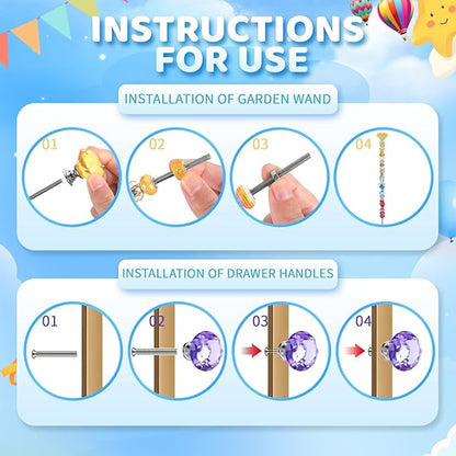 AIPRIDY DIY Fairy Wand Garden Beads Stakes Wands Kit,Multiple Color Scheme European Beads Crystal Diamond Tops and 12 or 10 Inch Threaded Rods,Stainless Steel Stakes with Diamond Toppe(Six Color)