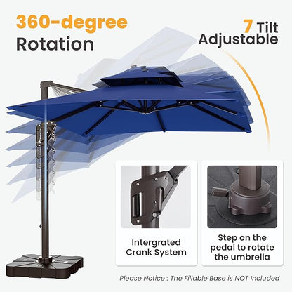 9x12 FT Cantilever Patio Umbrella Double Top Outdoor Rectangular Large Heavy Duty Aluminum Offset Umbrellas with 7 Level Tilt 360-degree Rotation for Pool Garden Deck, Navy