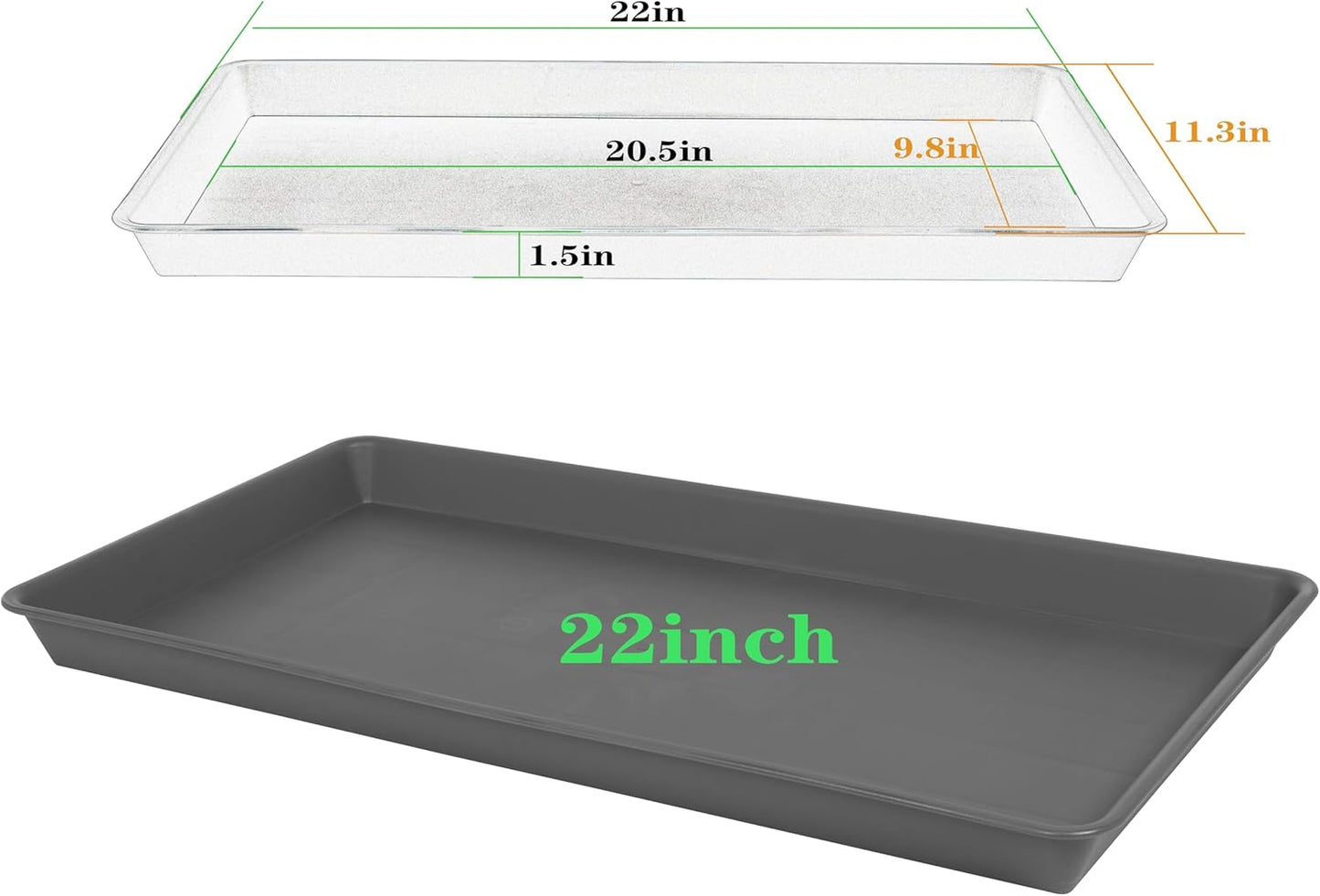 2 Pack Plant Growing Nursery 1020 Trays, Plant Saucer Tray, Heavy Sturdy Seed Starting Trays, Plant Starter Trays for Indoors No Holes, Seed Starter Growing Tray (22"x11.2", Gray)