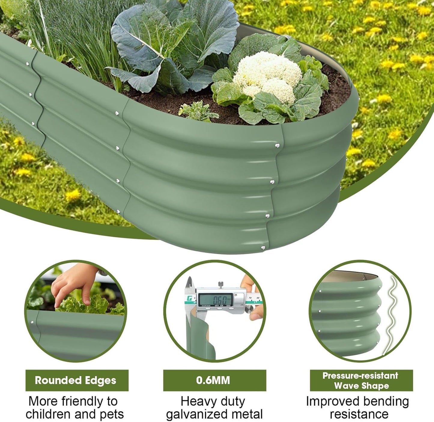 4x2x1ft Oval Galvanized Raised Garden Bed Outdoor 9-in-1 Large Metal Modular Planter Box Raised Beds for Gardening,Vegetables,Fruits,Flowers & Herbs (Green)