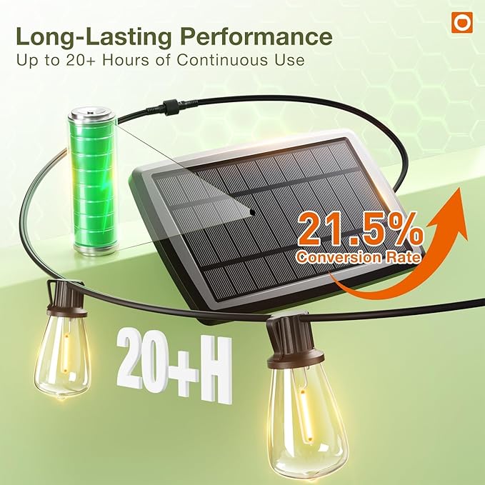 addlon 54(48+6) FT Solar String Lights Waterproof,Patio Lights Solar Powered with Remote& USB Port 24+2 LED Shatterproof Bulbs 3 Lighting Modes Outdoor Lights for Camping Backyard Garden
