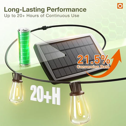 addlon 54(48+6) FT Solar String Lights Waterproof,Patio Lights Solar Powered with Remote& USB Port 24+2 LED Shatterproof Bulbs 3 Lighting Modes Outdoor Lights for Camping Backyard Garden
