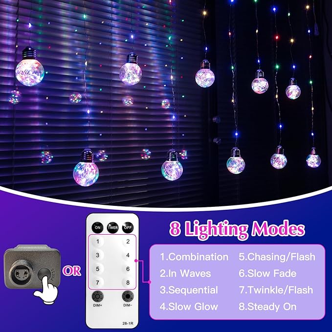 LitHome 240 LED Christmas Multicolor Curtain Lights, 8 Modes Wishing Ball Curtain Lights with Remote, Plug Globe Hanging String Light, Fairy Light for Indoor Bedroom Christmas Diwali Decor(Multicolor)