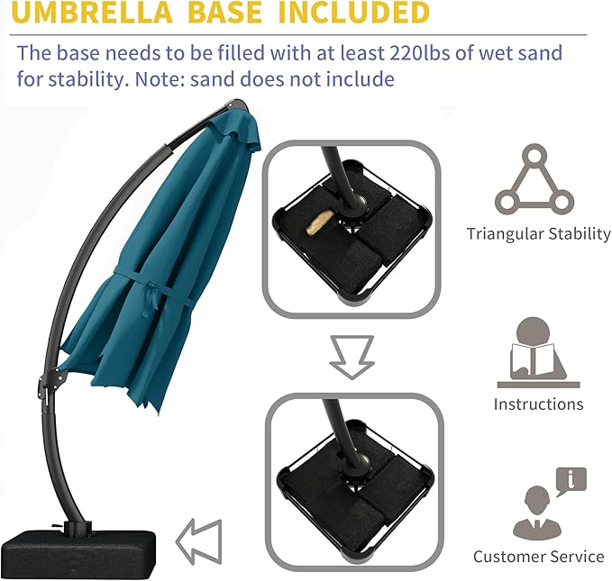 Kingdura 11ft Offset Cantilever Patio Umbrella with Base Included, Large Round Aluminum Outdoor Umbrella, 360° Rotation & Infinite Tilt, Heavy Duty Frame for Deck Pool Backyard, Lake Blue