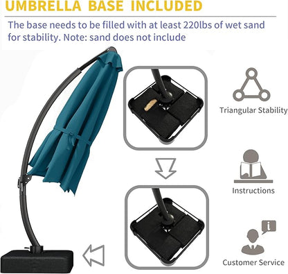 Kingdura 11ft Offset Cantilever Patio Umbrella with Base Included, Large Round Aluminum Outdoor Umbrella, 360° Rotation & Infinite Tilt, Heavy Duty Frame for Deck Pool Backyard, Lake Blue