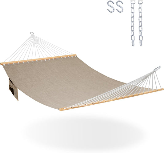 Lazy Daze Hammocks 11 FT Double Outside Hammock Quick Dry Olefin Fabric Hammock with Spreader Bar & Side Pocket for Outdoor Poolside Backyard 450 lbs Capacity, Khaki