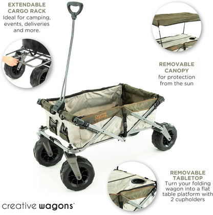 Creative Outdoor Push Pull Stroller Wagon, Beach Hauler XXL with Canopy, Collapsible and Portable Heavy Duty Folding Cart, Supports up to 200lbs Weight Capacity, Giant 10" Wheels
